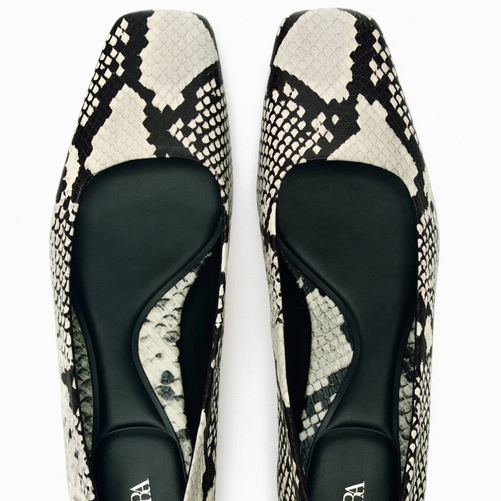 Zara limited edition animal print pure leather ballerina shoes